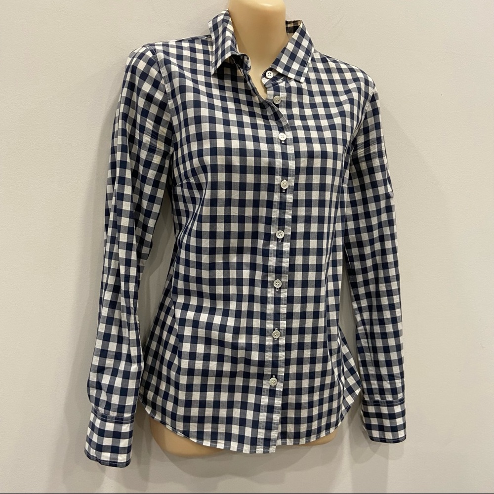 J. Crew Navy and White Mercantile Check Dress Shirt size 6